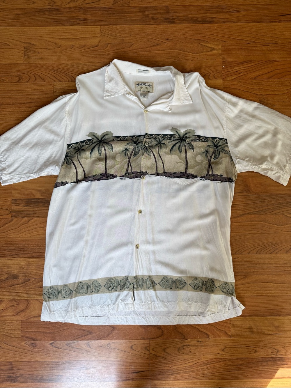 Vintage-Inspired White Palm Print Camp Shirt Hawaiian 100% Rayon